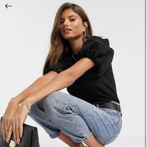 River Island bubble sleeve t-shirt in black US 10